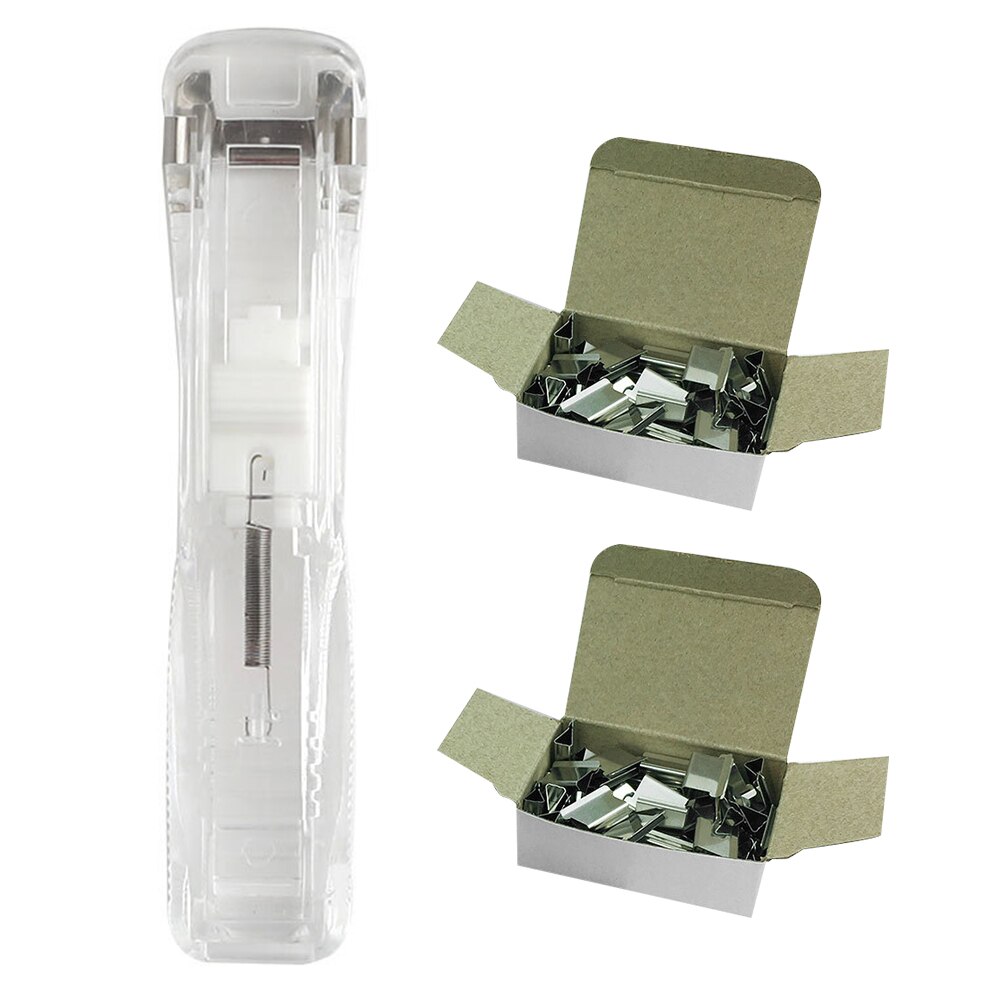 1 Set Stapleless Stapler Student Stationery Portable Stapler Clam Clip Dispenser for School Home Office