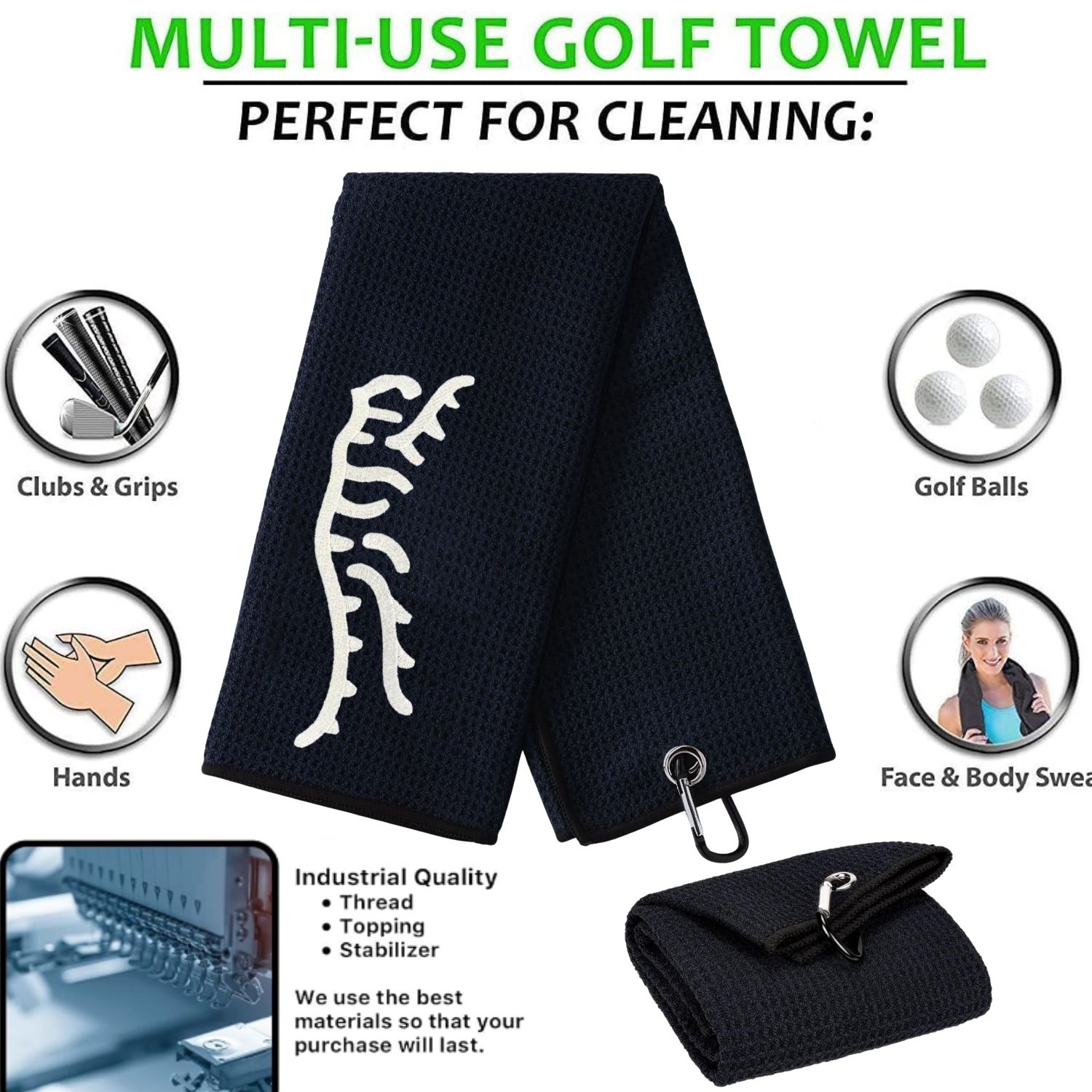 Sjovt tigermikrofiber premium golfhåndklæde, broderede golfhåndklæder til golftasker til mænd og kvinder, golftilbehør til mænds golfspillere