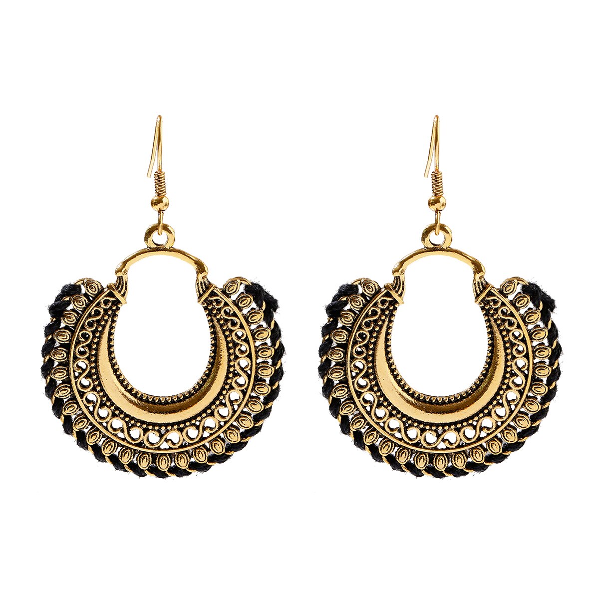 Classic Retro Gold Round Alloy Pearl Beads Tassel Earrings For Women Bohemia Jhumka Earrings Indian Jewelry Oorbellen: HXE298-3A