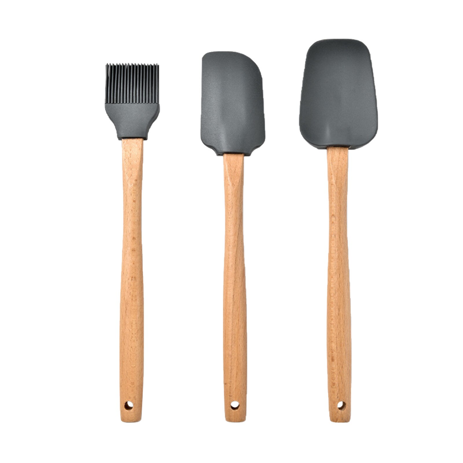 3Stck Wärme Beständig Integrieren Silikon Löffel Schaber mit Holz Griff Kochen Spachtel Eis Kuchen für Küche Werkzeug Utensil: dunkel grau