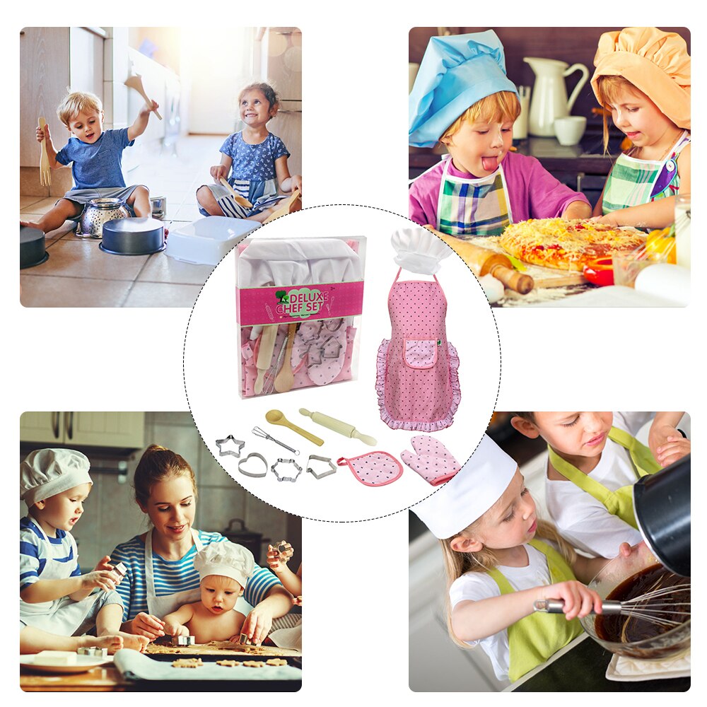 11pcs/set Making Pastry Chef Costume Set for Kids Girls Cooking Game for Kids Child Baking Set Baking Clothes Apron