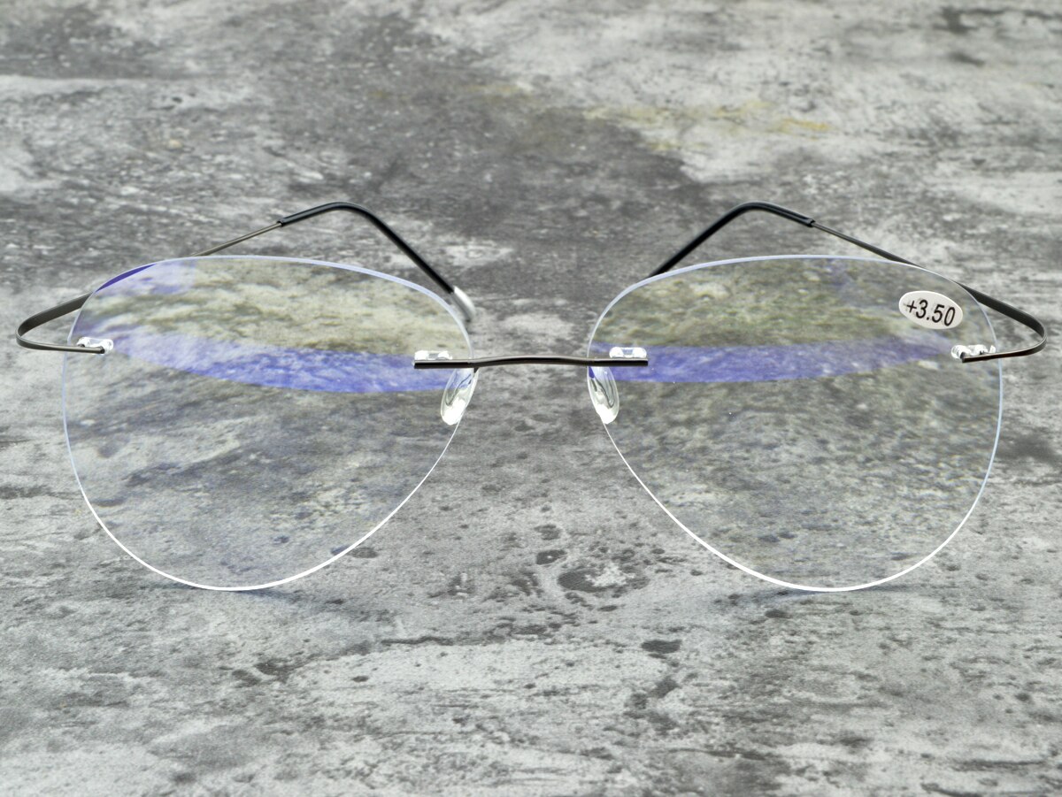 Ultralight Pilot Randloze Leesbril Met Aluminium Frame Voor Mannen Vrouwen Blauw Licht Blokkeren Met Case + 1.0 + 1.5 + 2.0 + 2.5