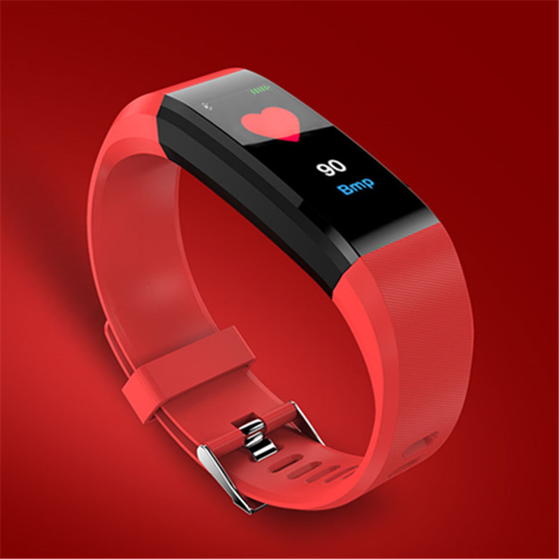 Écran intelligent bracelet moniteur de fréquence cardiaque Fitness activité Tracker 115plus bande intelligente couleur pression artérielle musique télécommande: 115PLUS RED