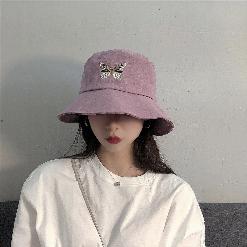 Hat Girl Spring / Summer / Autumn Sweet Lovely Butterfly Embroidered Fisherman's Hat Korean Sun Hat Sunscreen Basin Hat