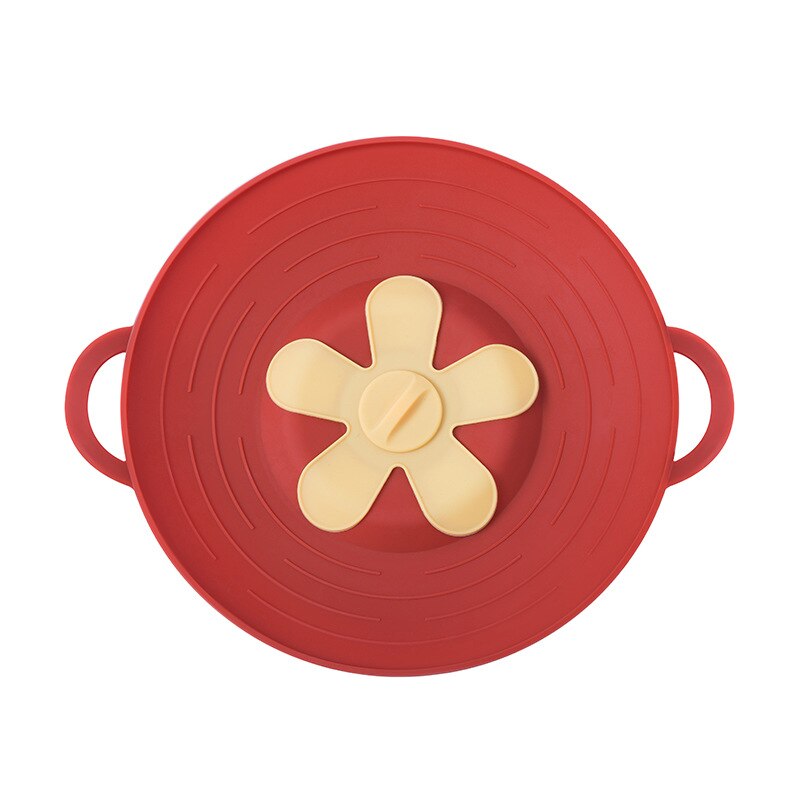 32CM Silicone Anti-Spill Pot Lid High Temperature Resistant Splash-Proof Anti-Boiling Thickened Pot Lid Kitchen Petal Fresh-Keep: red