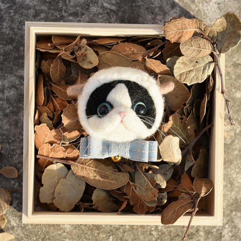 Broche en feutre Animal de poche pour femme, Kit de points d&#39;aiguille en laine de chat Siam, insignes de tête de chat, à faire soi-même