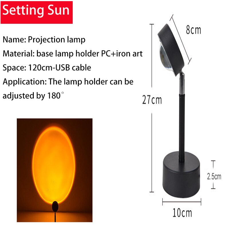 Usb Knop Regenboog Zonsondergang Projector Sfeer Led Nachtlampje Home Achtergrond Wandlamp Decoratie Kleurrijke Lamp Speelgoed: Sunset