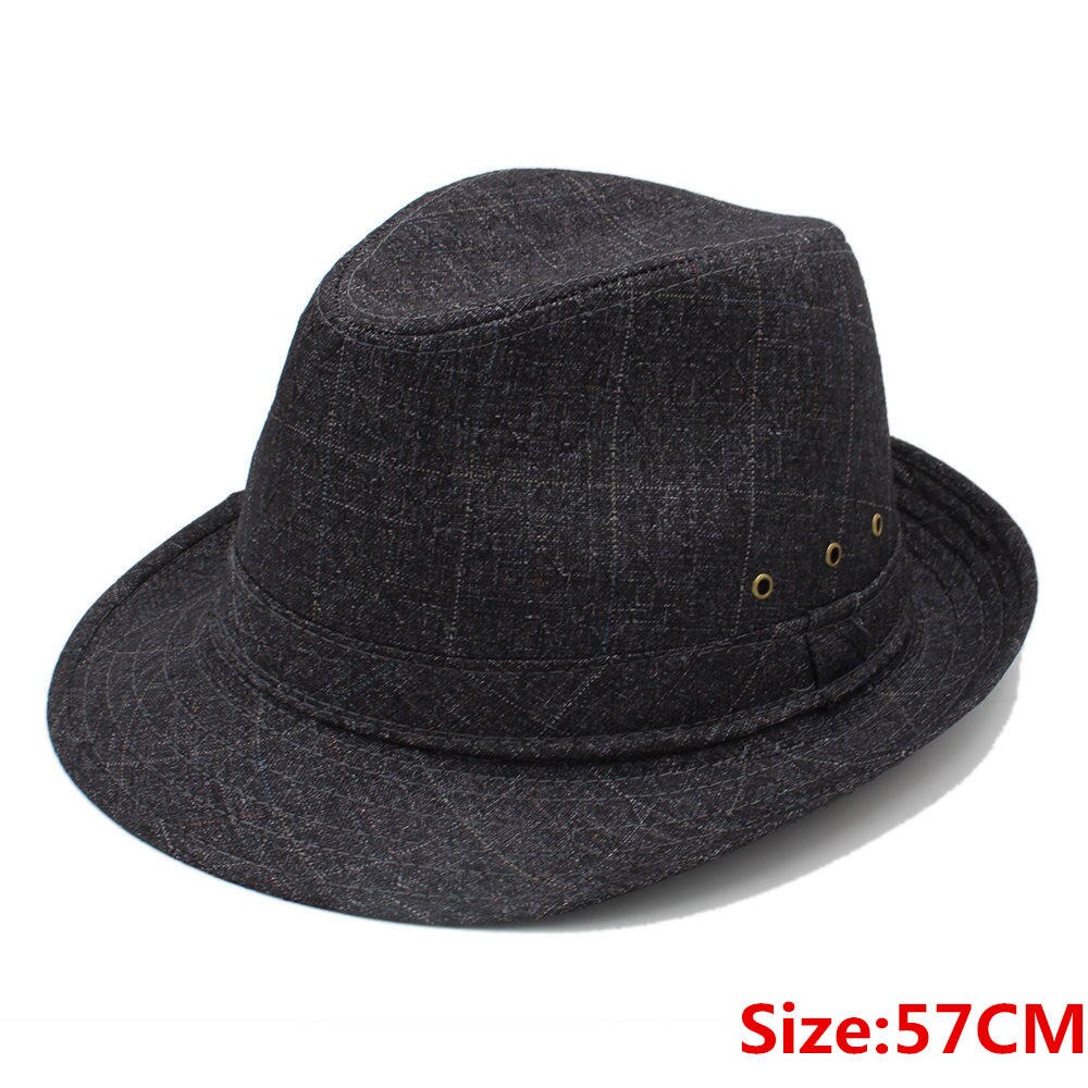 Chapeau Fedora en coton pour homme, 4 tailles, 57, 58, 59, 60CM, idéal pour l'automne et l'hiver: Black 57CM