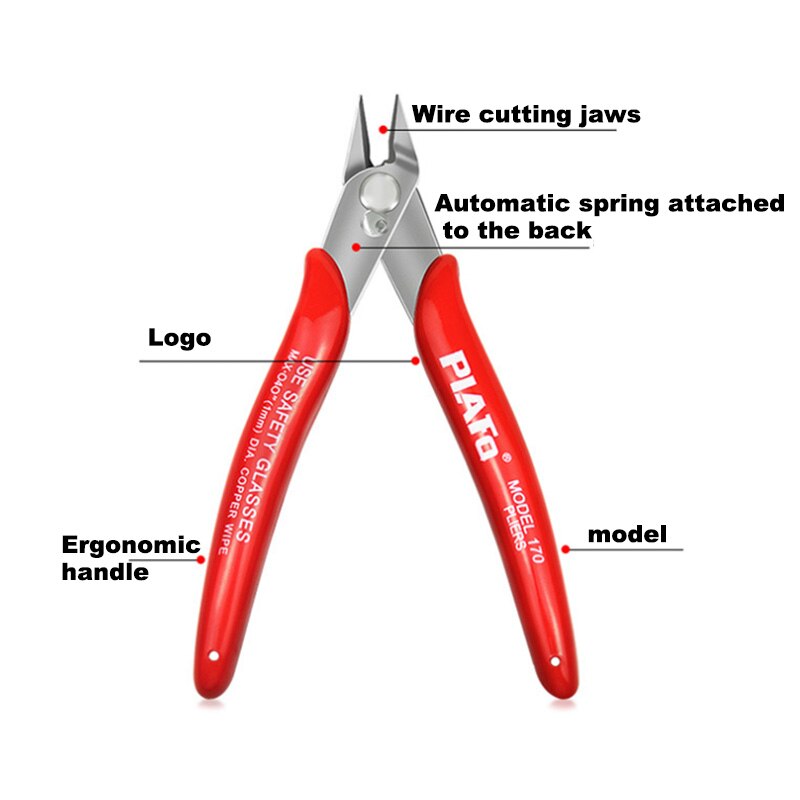 170 Stainless Steel Cutting Pliers Practical Wire and Cable Cutting Flat-nose Pliers DIY Trimmer Bevel Cutter Red hand tool