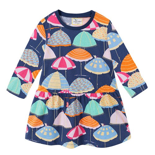 Salto metri unicorn vestiti del bambino per i bambini delle ragazze del cotone vestiti di autunno principessa animali manica lunga vestiti dalla ragazza con unicorni: T7727 navy / 24M