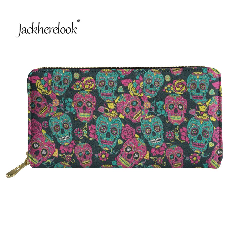 Jackherelook Donne Del Cranio Dello Zucchero Modello Lungo Della Moneta Dei Soldi Borse Contenitore di Lusso di CUOIO Dell'unità di elaborazione Della Chiusura Lampo di Grande Capacità Per La Signora Gotico Magliette E Camicette: HX371Z21