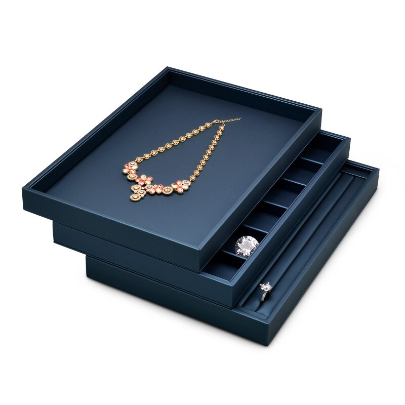 OIRLV – plateau à bijoux en cuir, 12/24 grilles, présentoir bleu pour bague, collier, Bracelet, emballage, organisateur de bijoux