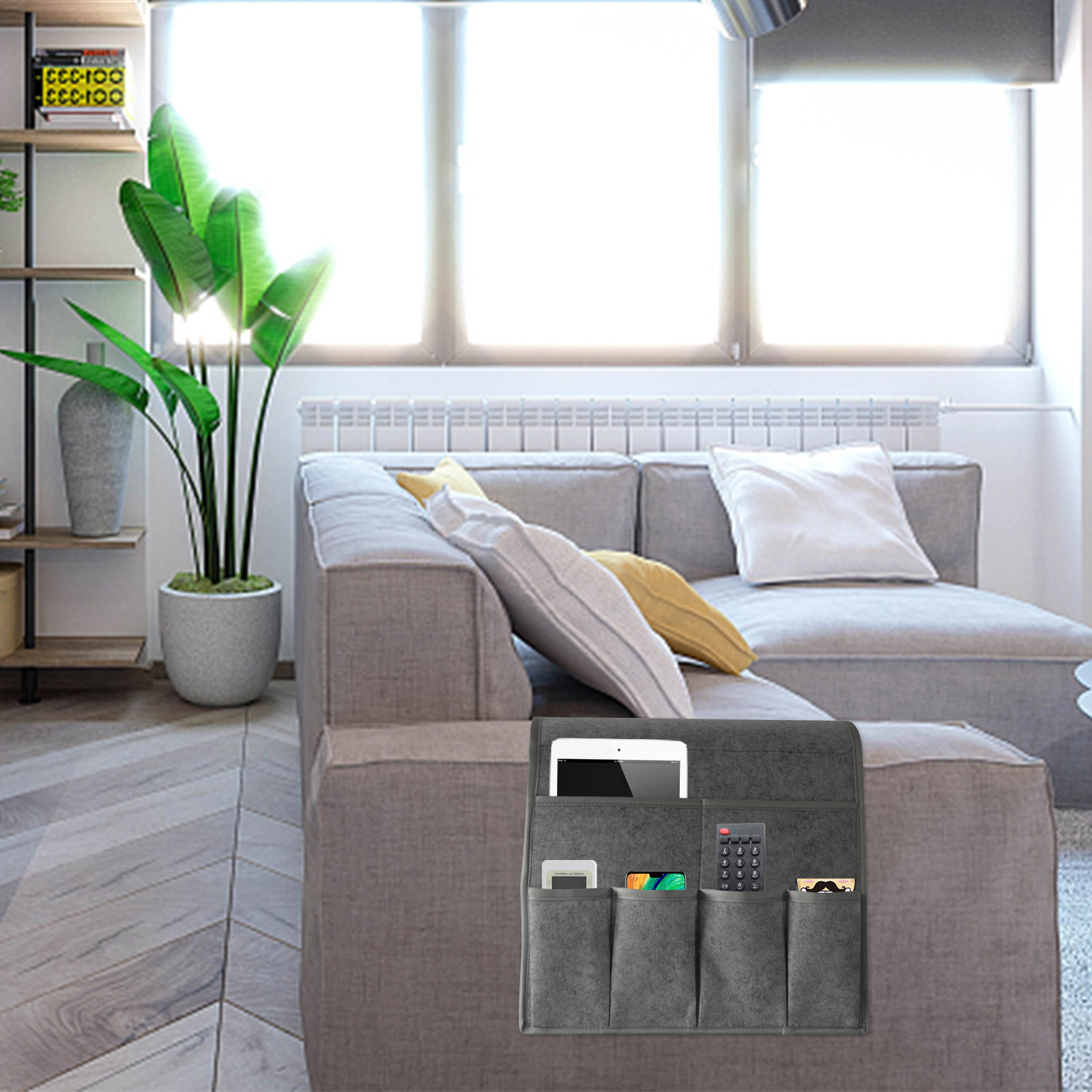 Sac de rangement suspendu pour fauteuil, caddie en feutre, organisateur d'accoudoir inclinable pour Magazine tablette téléphone portable télécommande