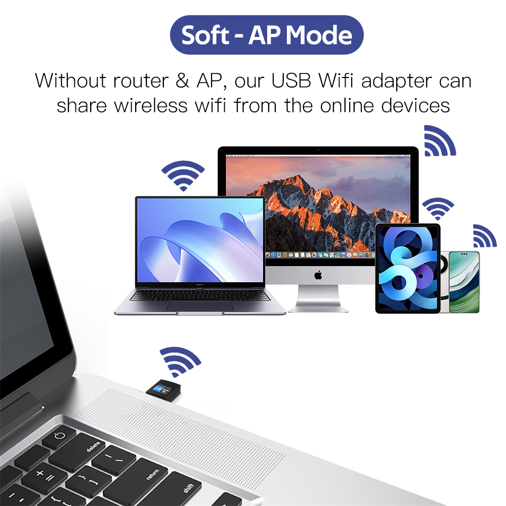 150m Mini USB WiFi Adapter 2.4G Bluetooth4.2 Przenośna bezprzewodowa karta sieciowa do laptopa PC Windows 10/11 Bezpłatny sterownik