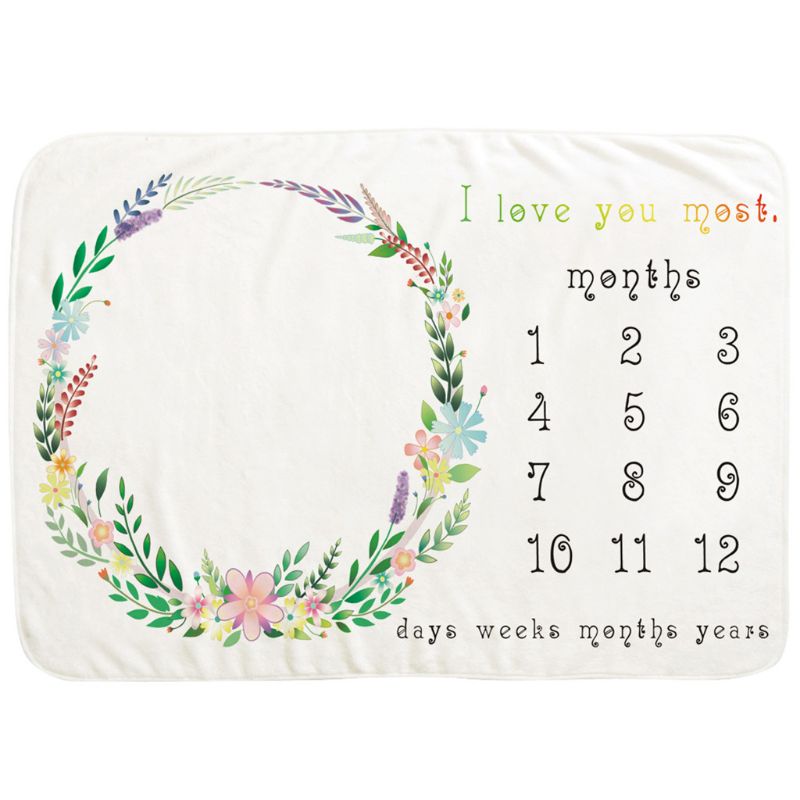 Baby Monthly Record Growth Milestone Blanket Wreath Pattern Photography Props R2JF
