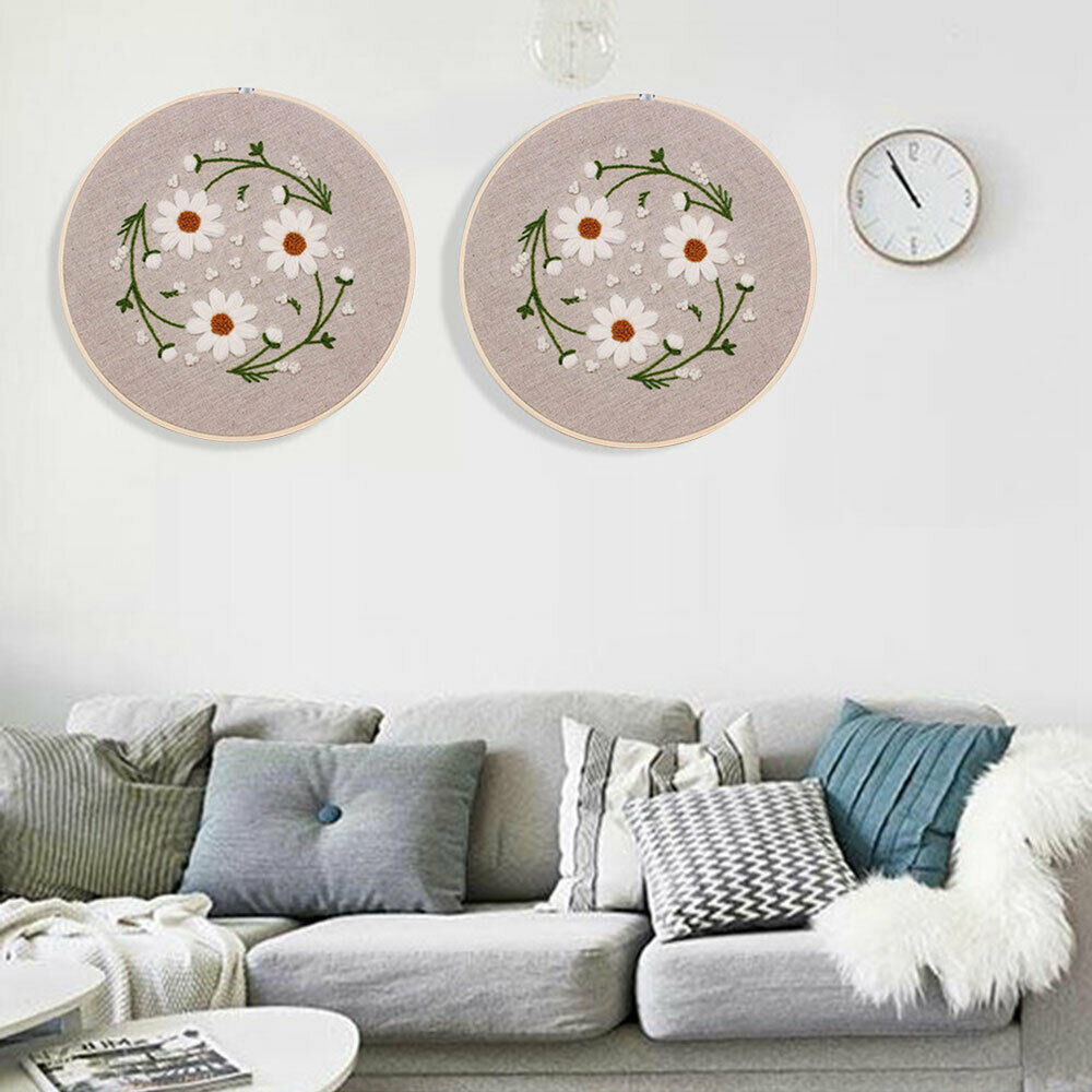 Embroidery Starter Kit with Pattern,Cross Stitch Kit Including Embroidery Cloth with Floral Pattern, Bamboo Embroidery Hoop