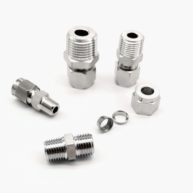 Dubbele Beentje Compressie Fitting Mannelijke Connector SS304 6mm 8mm 10mm 12mm Tube OD x 1/8" 1/4 "3/8" 1/2 "NPT