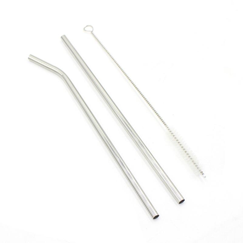 Reusable Metal Straw Stainless Steel Sturdy Curved Straight Drink Straw With Cleaning Brush For Cup Kitchen Bar Gadgets Portable
