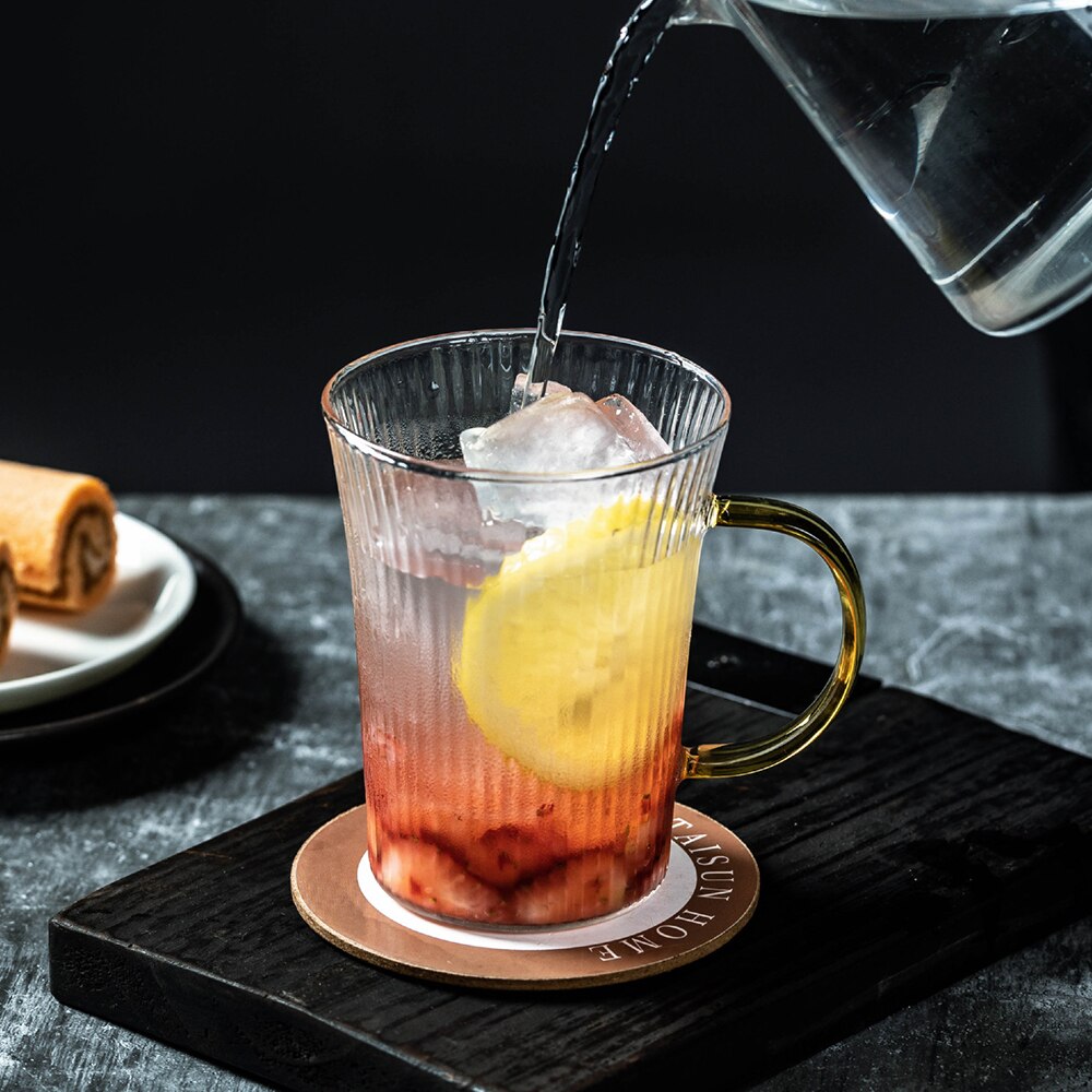 Vertikal konsistens frukostkopp klassisk stil transparent glas hög temperaturbeständighet kaffe mjölk te yoghurt muggar: Gult handtag