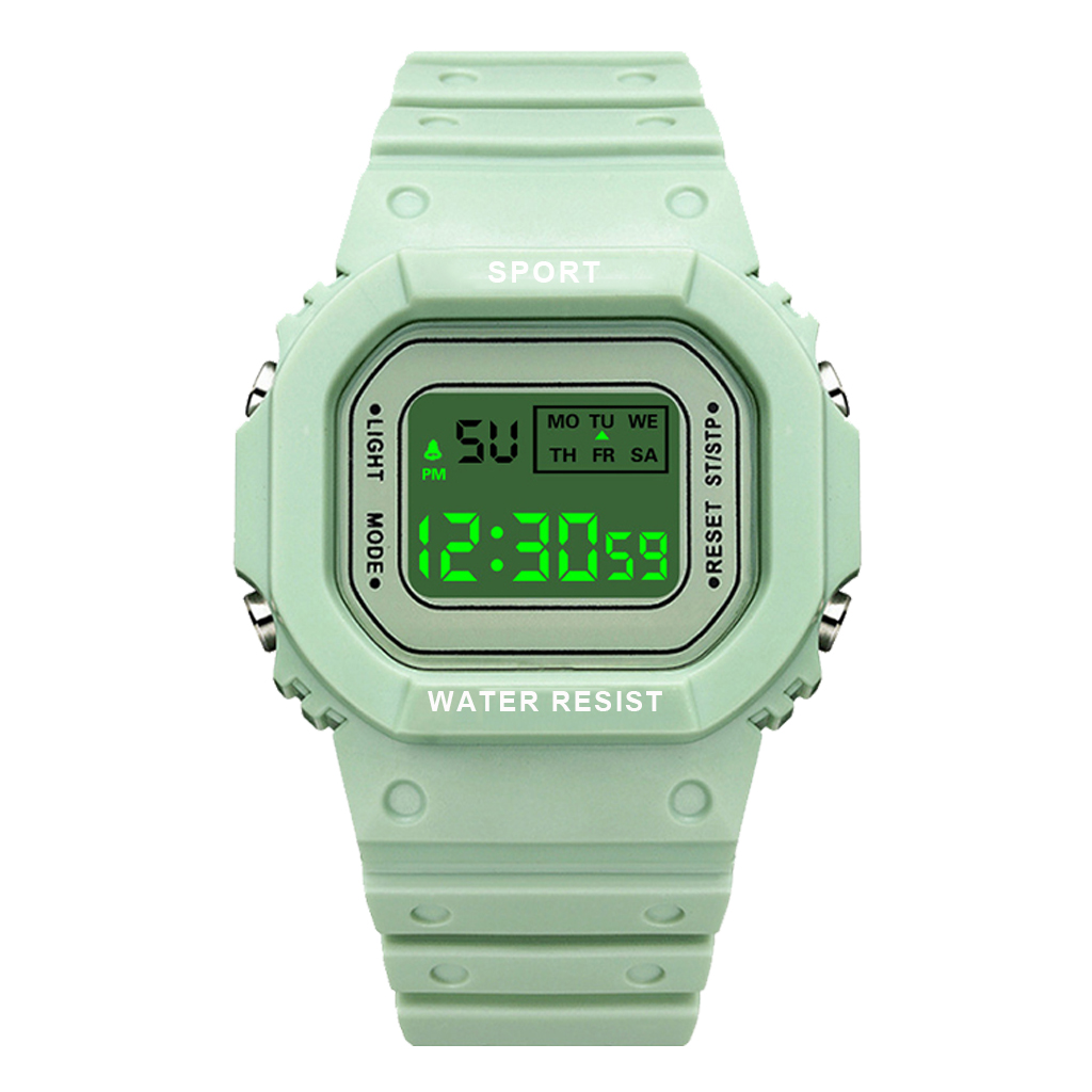 YIKAZE LED Digital Watches for Boys and Girls Transparent Strap Student Electronic Watch Waterproof Alarm Clock Kids Sport Watch: green