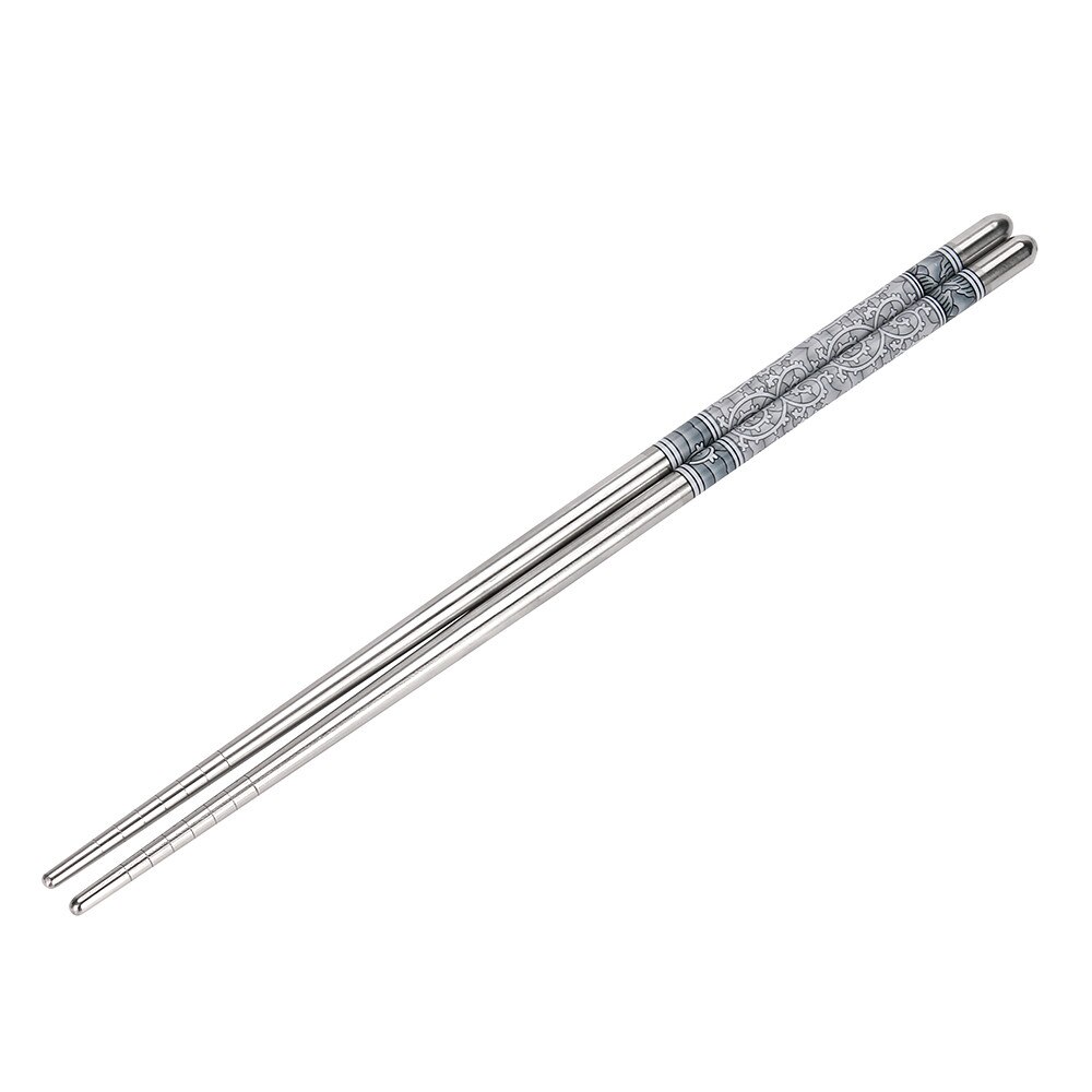 1Pair Chopsticks Length White Flower Pattern Stainless Steel Chopsticks Pair Chinese Garden Home: B