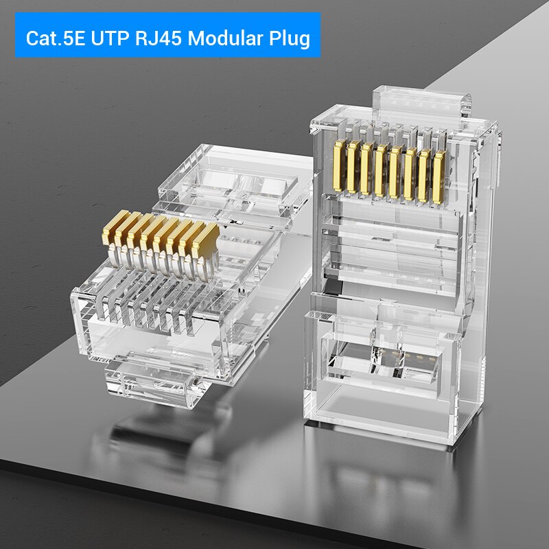 Vention Cat7 RJ45 Connector Cat7/6/5e STP 8P8C Modular Ethernet Cable Head Plug Gold-plated for Network RJ 45 Crimper Connectors: 100PCS / UTP---Cat.5E