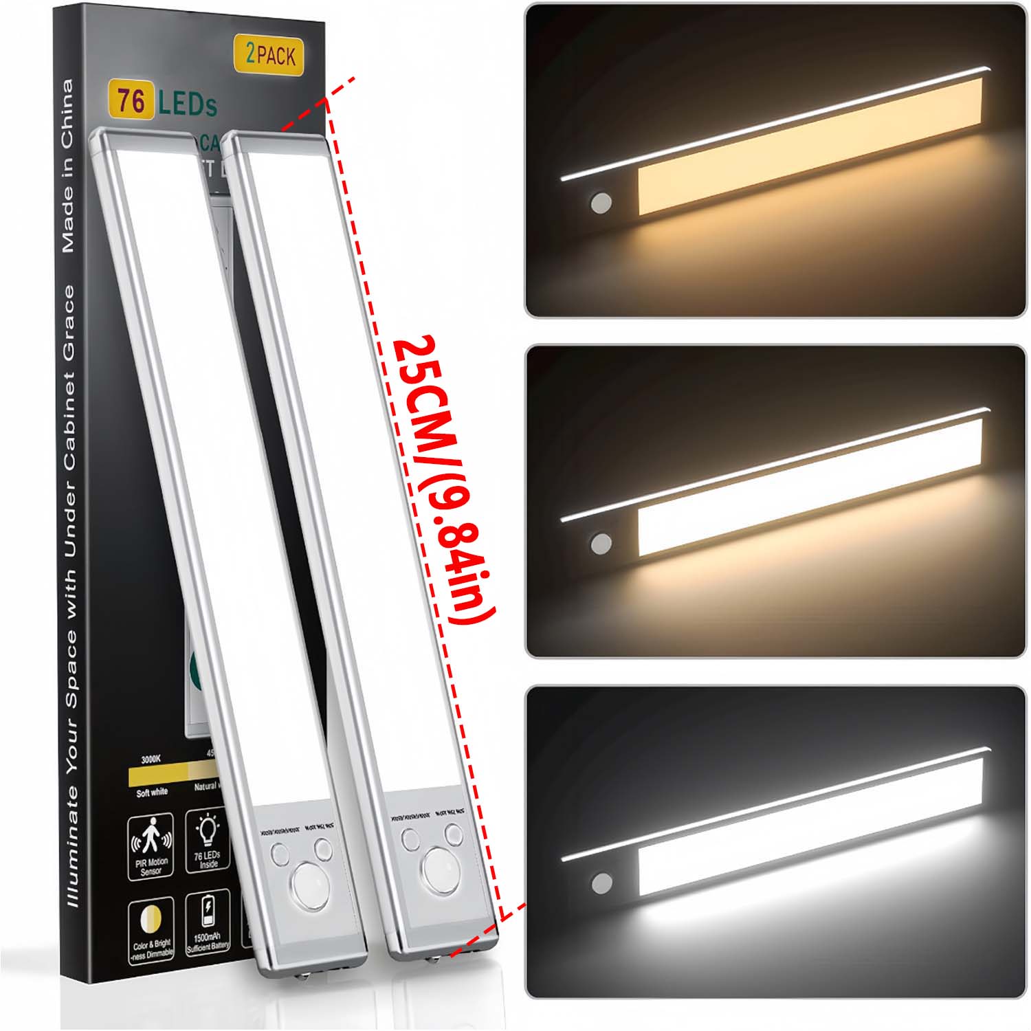 Luz LED para armario, lámpara Led con Sensor de movimiento recargable por USB tipo C para iluminación de armario de cocina, 25cm/30cm: orange