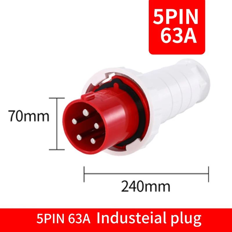 63A Industrial Plug and Socket 3P/4P/5Pin Electrical Connector IP67 Wall Mounted Socket Male&Female Plug: Gold
