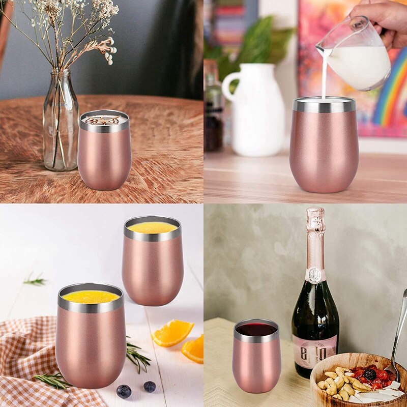 6 Pack Stainless Steel Wine Tumbler Wine Glass, 12Oz Double Wall Vacuum Insulated Wine Tumbler With Lid Straw