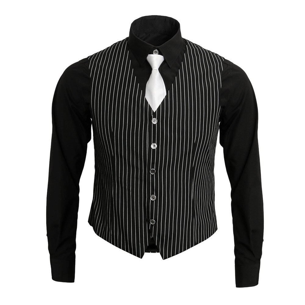 Camiseta de gángster para hombre, chaleco con corbata y cuello de pico, traje de rayas verticales, chaleco ajustado para negocios de boda, primavera