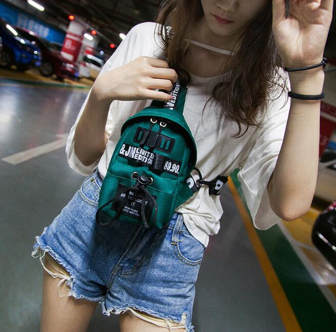 The crossbody trend men's and women's chest bag sports waist bag casual small bag: Green