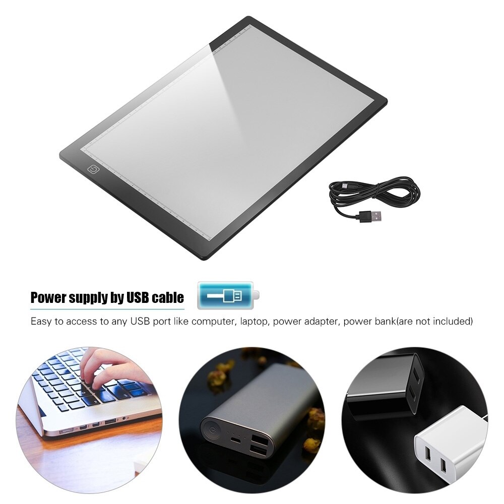 Magnetic A3/A4 LED Tracing Light Box Ultra-thin Stepless Dimmable Brightness Artcraft Light Table Board with Scale USB Powered