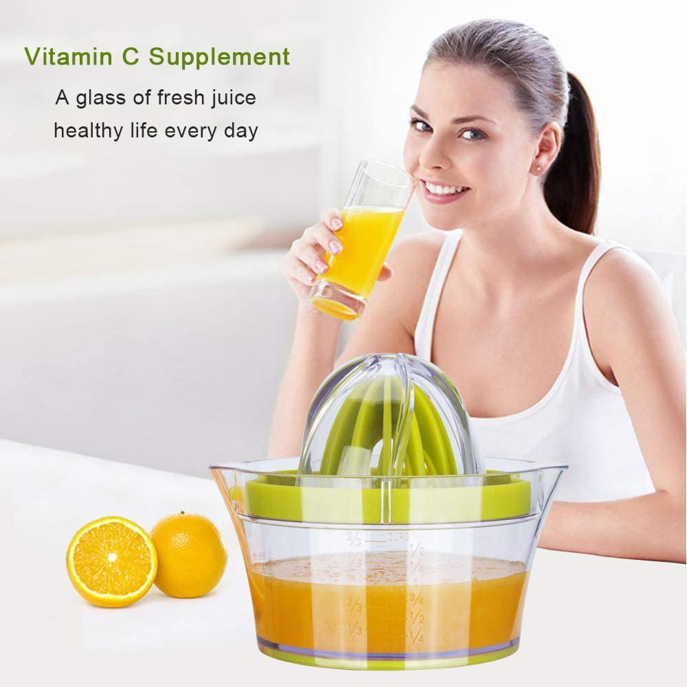 Handmatige citroen-sinaasappelpers met ingebouwde maatbeker, rasp, handpers, multifunctionele pers, extractor, keukenaccessoires