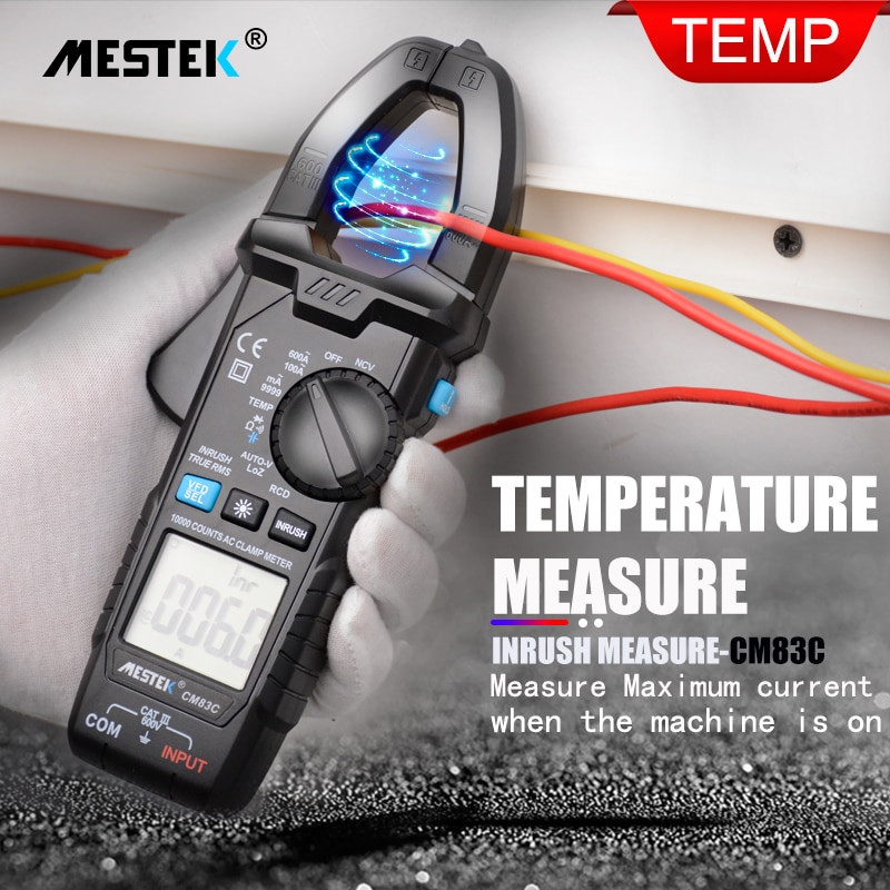 MESTEK Digital Clamp Meter 600A AC Current AC/DC Voltage Ohm True RMS Auto Range VFD Capacitance NCV Tester Ammeter Multimeter