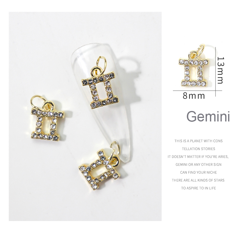 12 Personal Zodiac Nail Piercing Charm Star Sign Trendy Dangle Pendants Constellation Hoop Unique Heart Nail Pendants Charm 10pc: Gemini