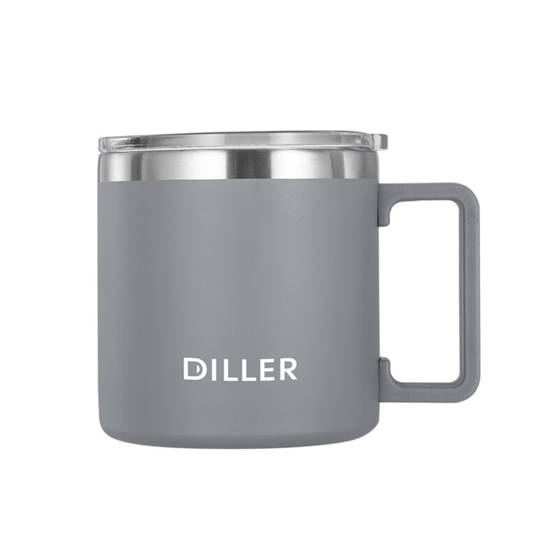 DILLER 600ML Double Wall Stainless steel 304 Coffee Mug office Vacuum Thermos Tea Mug Thermo Cup Water cup with handle For: Grey ( hui se )