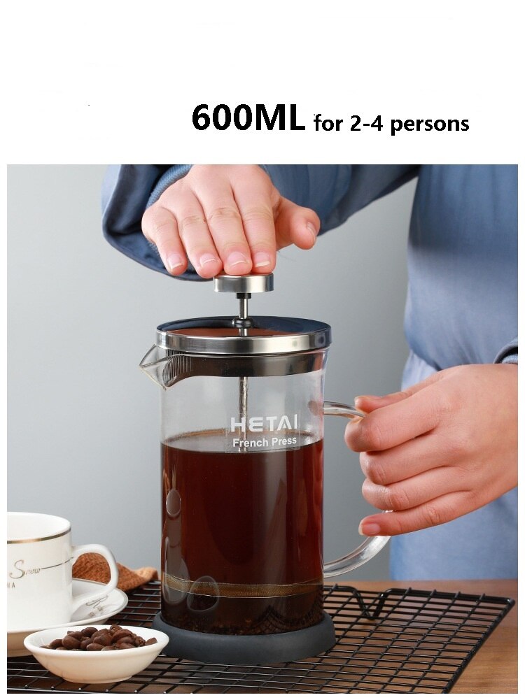 Yksinkertainen ranskalainen kahvinkeitin ja viileä vedenkeitin siivilä teekannu vesisuodatin kannu kannu kapasiteetti 12oz,20oz,32oz: 600ml