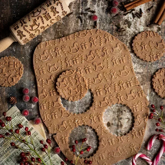 Drucken Nudelhölzer Rock Schneeflocke Elch Holz Prägung Backen Kekse Keks Fondant Kuchen Gemusterte Roller 35*5 cm: Himmel Blau