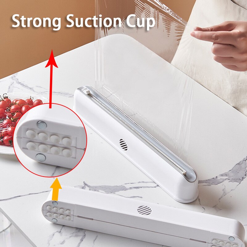 Eten Wrap Dispenser Cutter Folie Vershoudfolie Wrap Dispenser Plastic Sharp Cutter Opslag Houder Keuken Tool Punch-Gratis Vaststelling