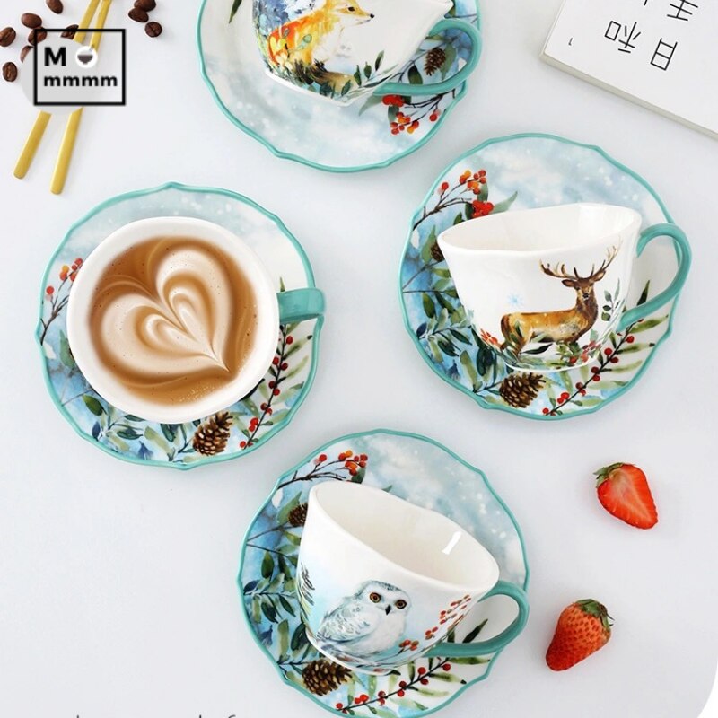Keramik Becher Mit Untertassen Set Bts Tasse Original Frühstück Tassen Espresso Tasse Wald Tiere Tassen Kaffee Tassen Set Mit Dessert platte