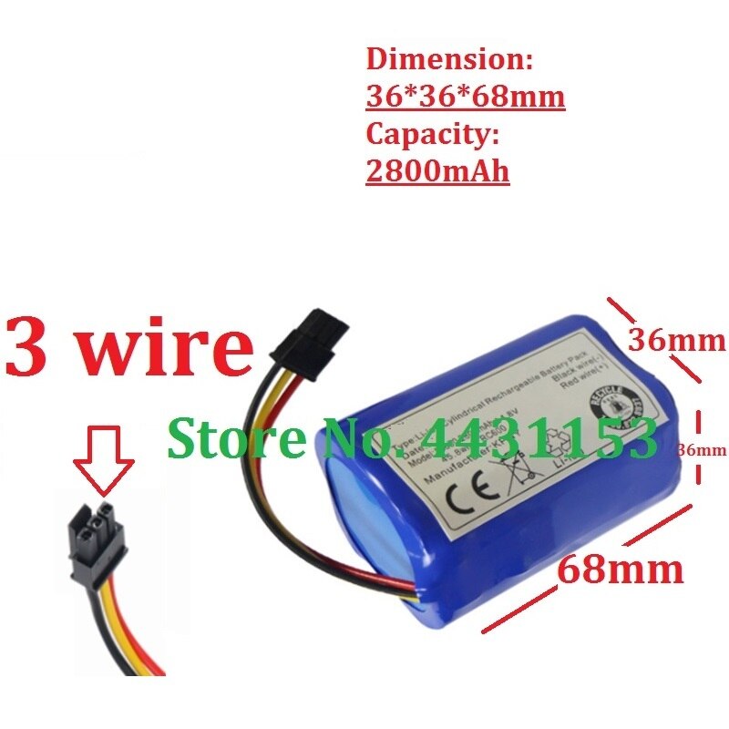 2800mAh Battery For Liectroux Q7000 Q8000 ZK808 Robot Vacuum Cleaner Accumulator 3-wire Plug Li-ion 18650