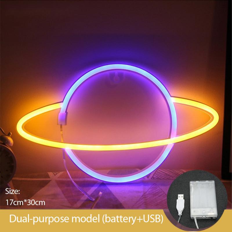 Luz de neón creativa con forma de Planeta, señal de Led neón USB/batería para dormitorio, en casa, decoración de boda, , lámpara de noche: As shown 05