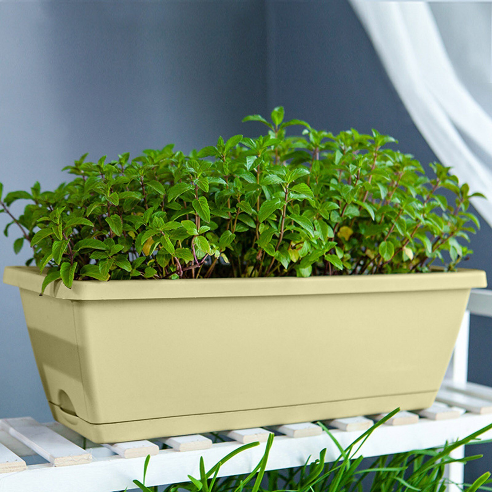 Venster Box Planter W/Lade Groente Planten Plastic Bloempot Balkon Groente Planten Trog Plant Verhoogd Bed Pot