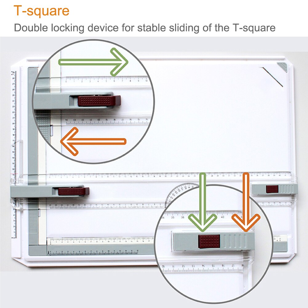 Portable A3 Drawing Board Draft Painting Board with Parallel Rulers Corner Clips Head-lock Adjustable Angle Art Draw Tools