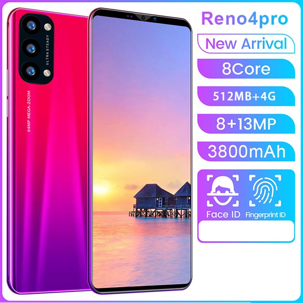Reno4 Pro Smartphone 5.8 pouces Smartphone 512M + 4G 3D verre plaqué couverture arrière haute définition caméra arrière: EU red