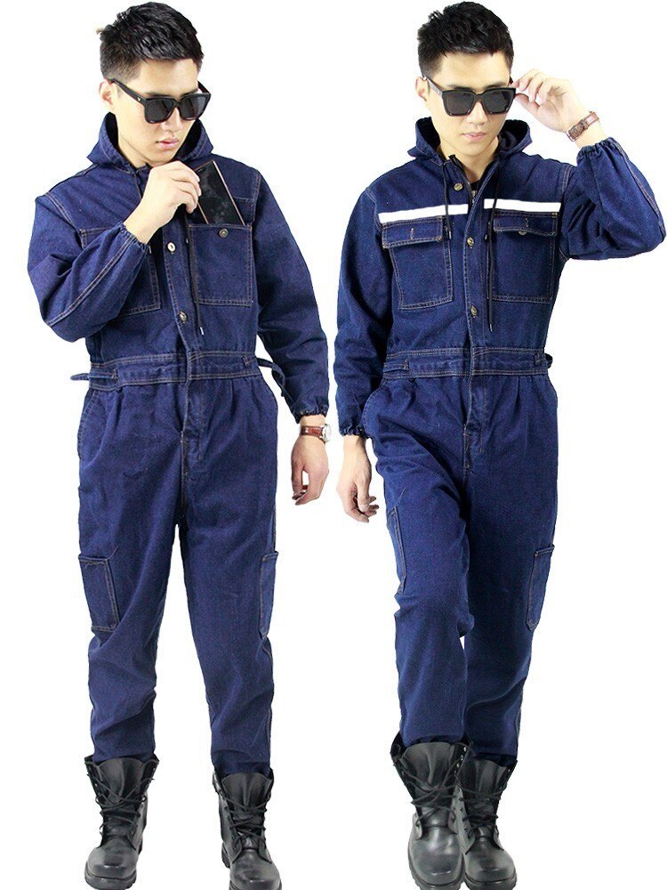 Plus size til 6xl vinter mænd denim arbejdsoveralls mandlige arbejdstøj uniformer tøj hættetrøjer til arbejder reparatør 101303