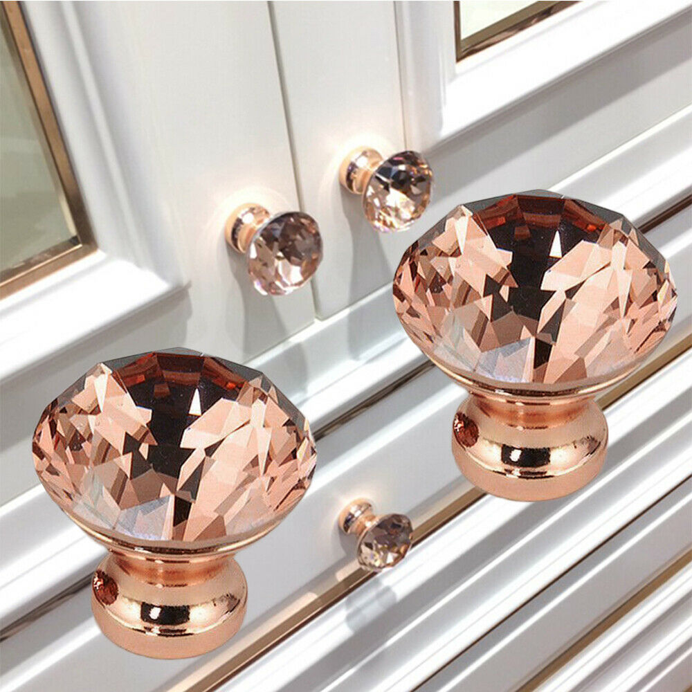 Crystal Glass Knobs Rose Gold Diamond Shap... Grandado