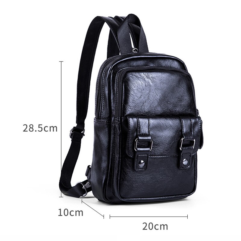 Black Leather PU Small Backpack for Men Multi-function Travel Shoulder Chest Bag Casual Sport Male Sling Bag Mochila Hombre