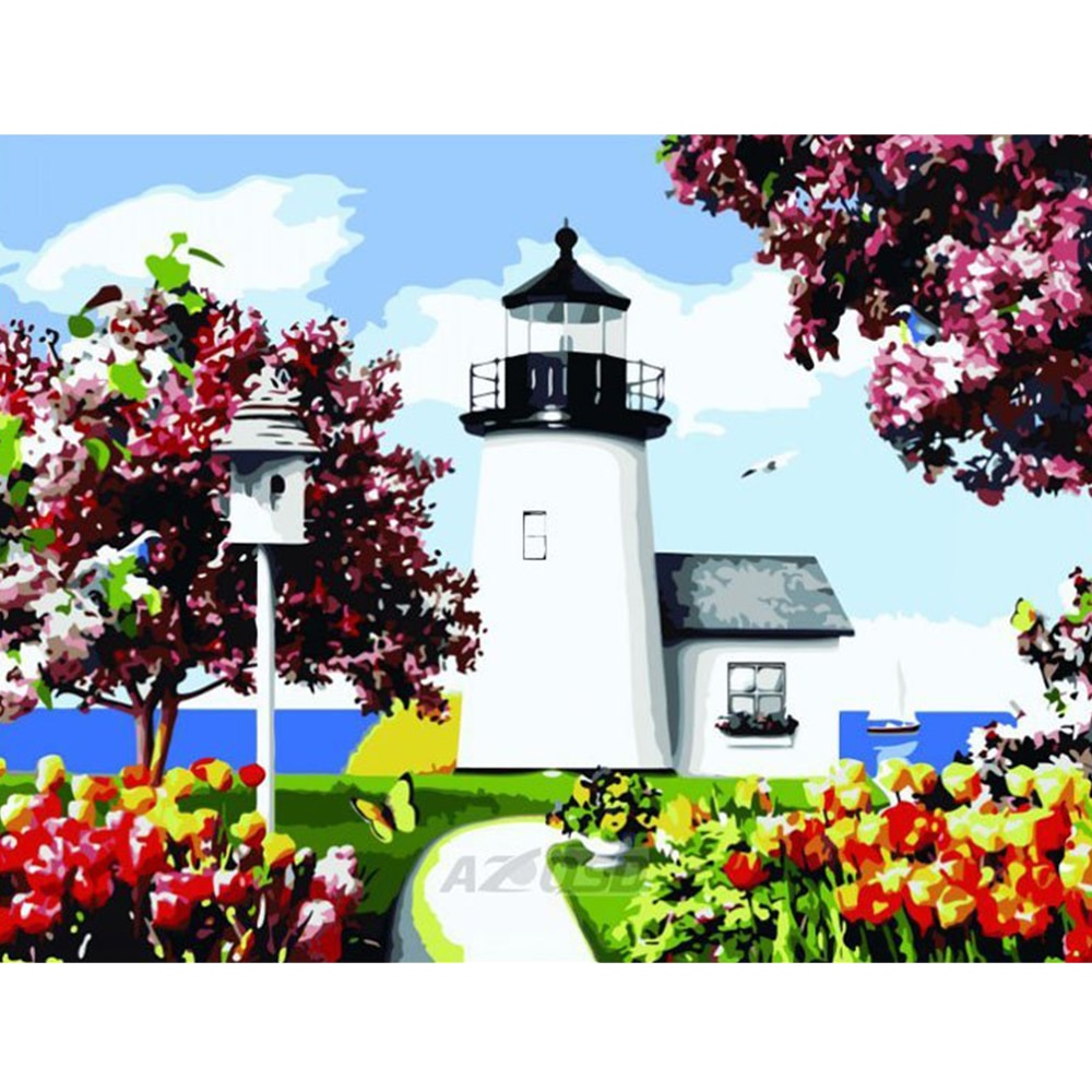 AZQSD Paint By Numbers Landscape Home Decor Acrylic Modular Digital Oil Painting Seaside Lighthouse Wall Art Frameless szyh160