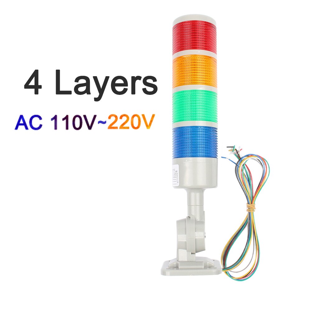 4 layers Rotatable 180 Stack light Red warning light industrial for CNC machine DC 24V 12V AC220V 110V Steady flashing light LED: Grey110V-220V
